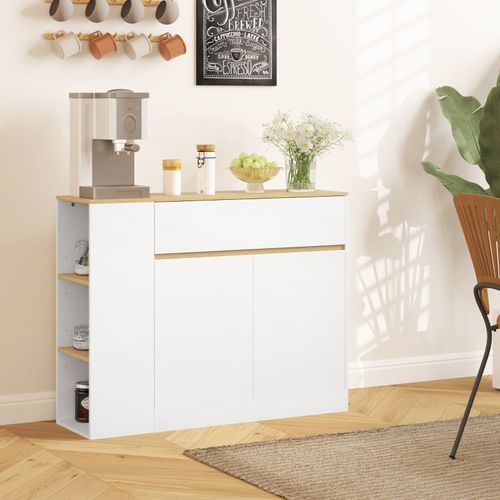 Buffet 105x30x81,5 Cm Blanc - Rangement Modulable Avec Tiroir Séparé Et Étagères Réglables