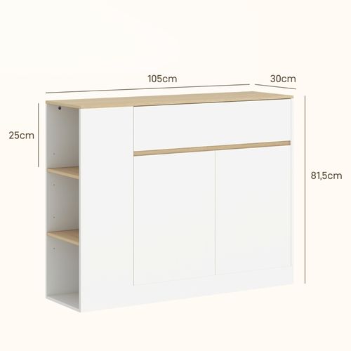 Buffet 105x30x81,5 Cm Blanc - Rangement Modulable Avec Tiroir Séparé Et Étagères Réglables