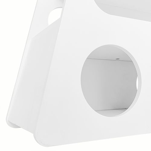 Table D'appoint Blanche 81x33x51,5 Cm Sur Roulettes, Bords Arrondis Et Ouvertures, Mdf/pb