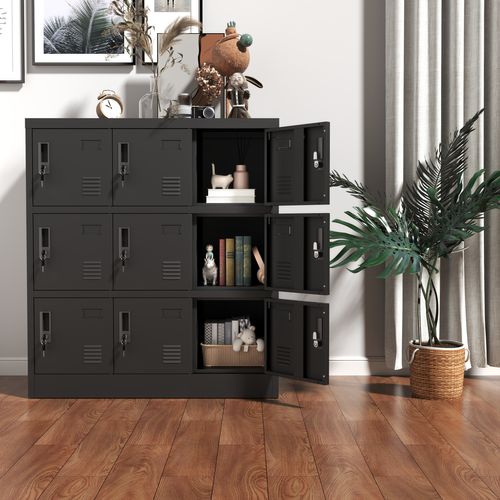 Armoire Métallique 9 Portes 90x40x100 Cm Noire, Serrures Individuelles Et Porte-étiquettes