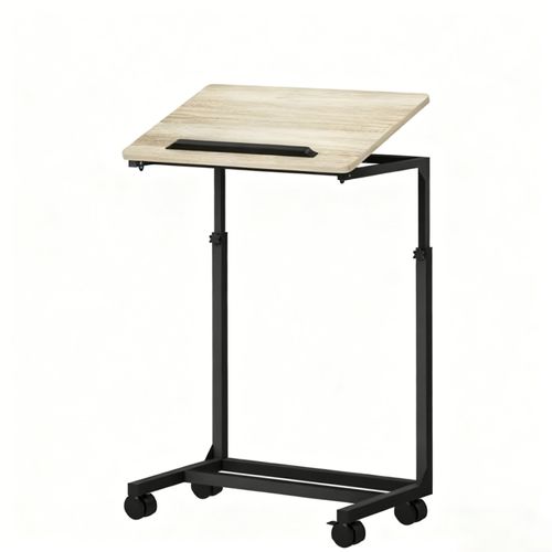 Table D'appoint En C 55x36 Cm Chêne, Hauteur Réglable 62,5–82,5 Cm, Plateau Inclinable 0–60°