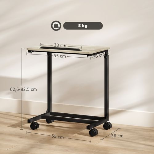 Table D'appoint En C 55x36 Cm Chêne, Hauteur Réglable 62,5–82,5 Cm, Plateau Inclinable 0–60°