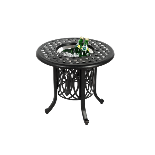 Table Bistro 55x49 Cm En Aluminium Bronze Avec Seau à Glace, Finition Haute Température