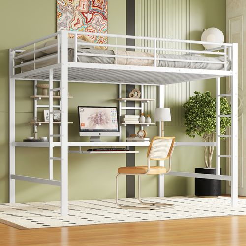 Lit Mezzanine 140x200 Cm Avec Structure En Métal Blanc