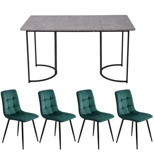 Table et assise 140x80 Cm, Ensemble Repas 5 Pièces – Table Gris Effet Marbre Et Chaises En Velours