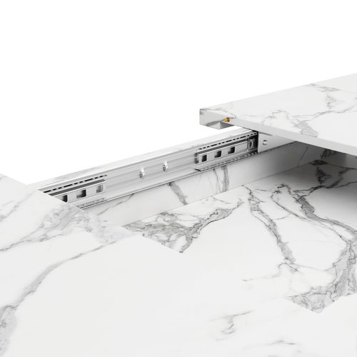 Ensemble Table Extensible 120/160x80 Cm + 4 Chaises Velours Gris, Mdf Marbré, Pieds Métal