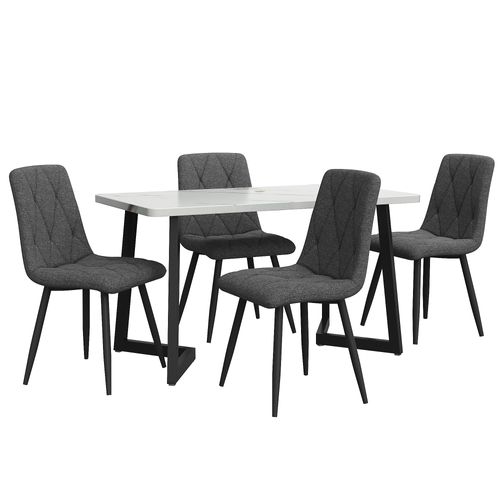 Ensemble Repas 117x68x75 Cm Avec 4 Chaises 45x40x86 Cm En Lin Gris, Plateau Mdf Marbré