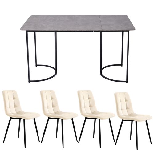 Ensemble Repas 5 Pièces 140x80 Cm Table Effet Marbre Gris En Mdf Et 4 Chaises Velours Gris