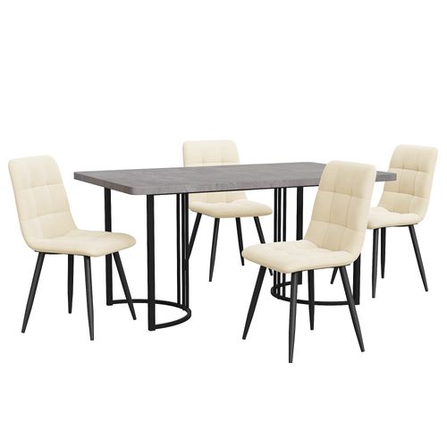 Ensemble Repas 5 Pièces 140x80 Cm Table Effet Marbre Gris En Mdf Et 4 Chaises Velours Gris