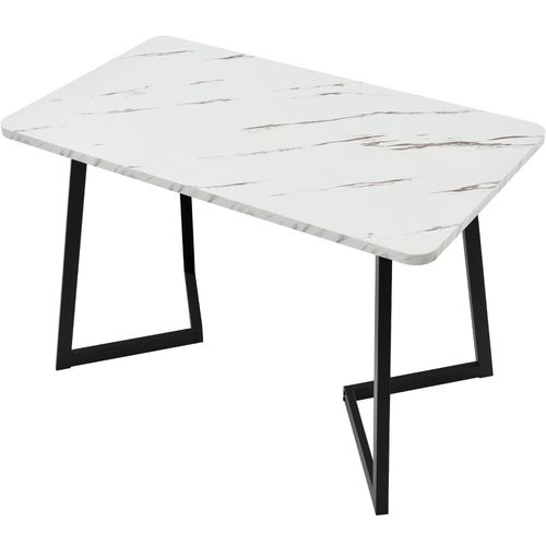 Ensemble Repas 117x68x75 Cm - Table Mdf Blanche Et 4 Chaises Velours Vertes, Pieds Métal Noirs