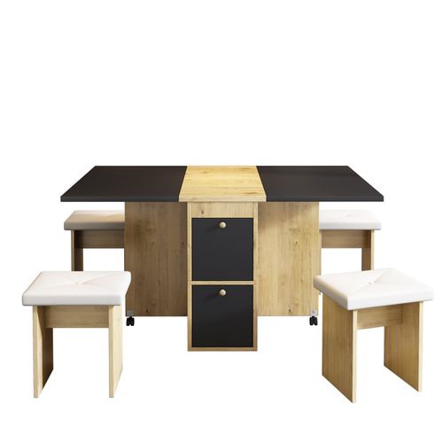 Ensemble table pliante 4 chaises blanc, chêne et noir — design polyvalent et gain d'espace