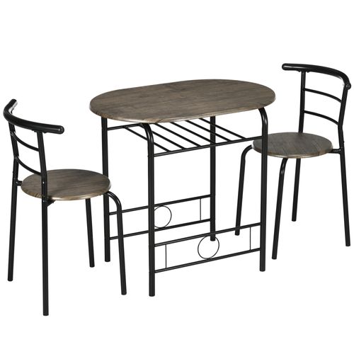 Ensemble bistrot 1 table 80x53x74,5 cm + 2 chaises noir, design compact avec étagère sous table