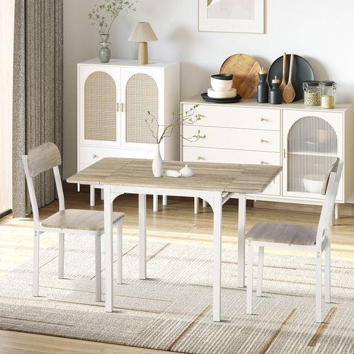 Ensemble repas 3 pièces 110x70x75 cm en MDF naturel, table pliable et 2 chaises gain de place