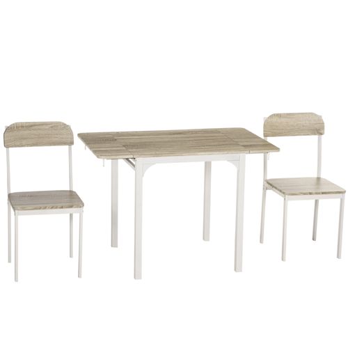 Ensemble repas 3 pièces 110x70x75 cm en MDF naturel, table pliable et 2 chaises gain de place