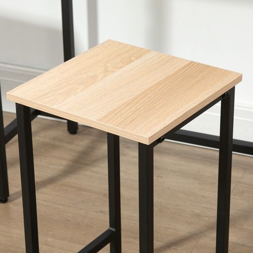 Ensemble table haute 3 pièces 80x50x85 cm, plateau bois effet naturel et piètement métal noir
