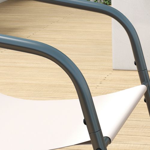 Ensemble de jardin 4 pièces acier blanc-crème : canapé 2 places, 2 fauteuils, table basse verre