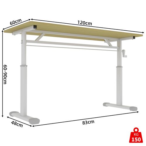 Bureau Réglable En Hauteur Manuel Bois Et Métal, Manivelle, Double Colonne Pour Home Office
