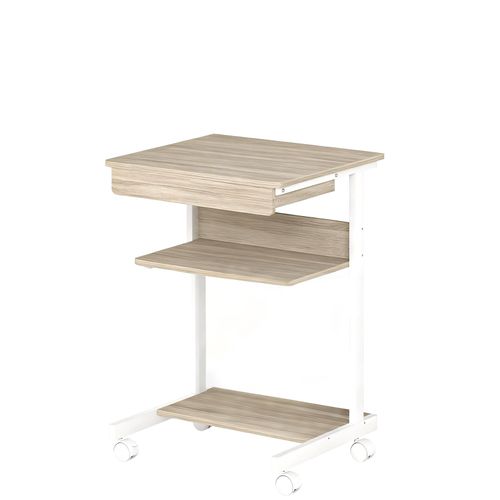 Bureau Compact 56x51 Cm Chêne, Pour PC 18'', Tiroir Et Étagères, 4 Roulettes Dont 2 Freinées