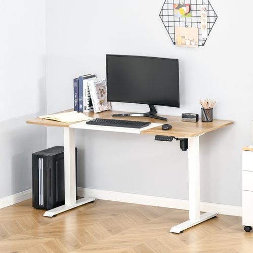 Bureau Électrique Réglable 140x70 Cm, Hauteur 72-116 Cm, 4 Mémoires, Plateau Blanc