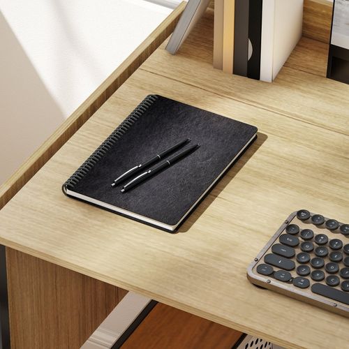 Bureau Extensible 170/135/100 Cm Effet Chêne, Grande Surface 170x58 Cm, Pieds Métal Noirs