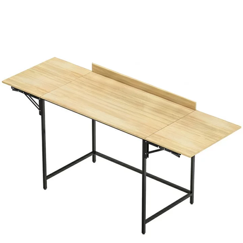 Bureau Extensible 170/135/100 Cm Effet Chêne, Grande Surface 170x58 Cm, Pieds Métal Noirs