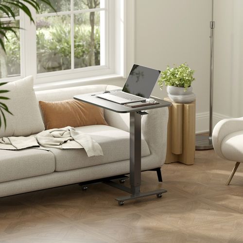 Bureau Assis-debout Mobile 65x48x73-110 Cm Noir, Plateau Bois Et Structure Acier, Roulettes