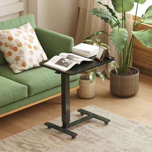 Bureau Assis-debout Mobile 65x48x73-110 Cm Noir, Plateau Bois Et Structure Acier, Roulettes