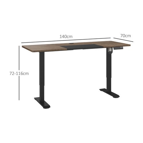 Bureau Électrique Réglable 140x70x72-116 Cm, Plateau Effet Bois Et Piètement En Fer Noir