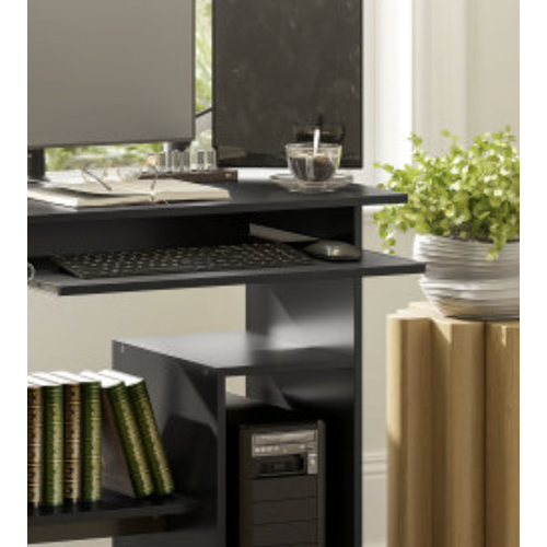 Bureau Compact 80 X 45 X 75 Cm Noir – PC Avec Tiroir Clavier Coulissant Et Étagères