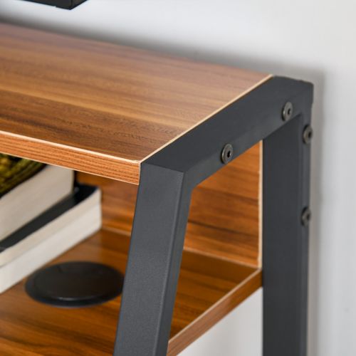 Bureau Compact 84x45x85 Cm Finition Noyer, Plateau Mdf Et Cadre Métal Laqué Moderne