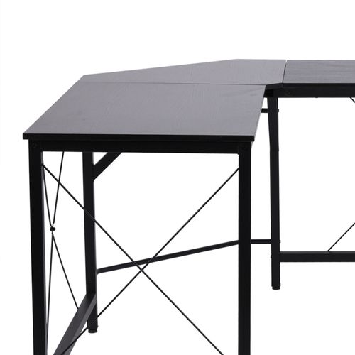Bureau D'angle 150x150x76 Cm En Mdf Noir, Structure Acier Robuste Et Plateau Spacieux