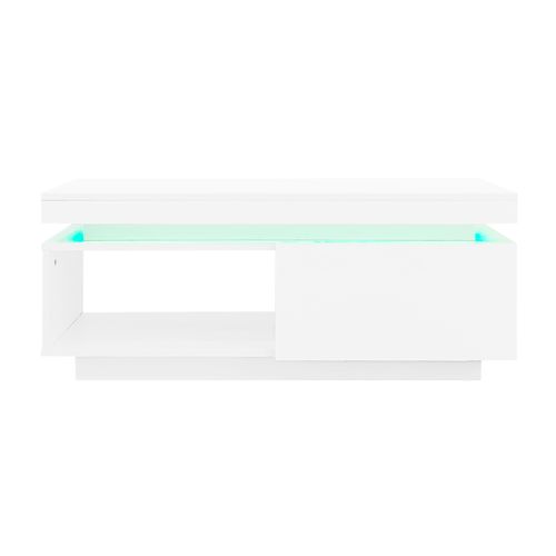 Ensemble Meuble TV 181x38 Cm + Table Basse 100x50x40,3 Cm Blanc Laqué Avec LED, Design Épuré
