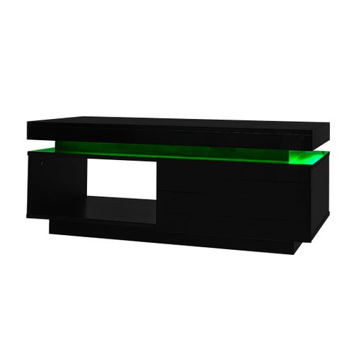 Ensemble Meuble TV 181x38x38 Cm + Table Basse 100x50x40,3 Cm Noir Laqué, Éclairage LED Intégré