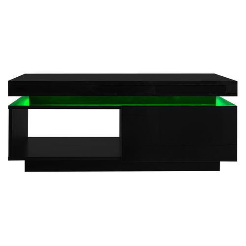 Ensemble Meuble TV 181x38x38 Cm + Table Basse 100x50x40,3 Cm Noir Laqué, Éclairage LED Intégré