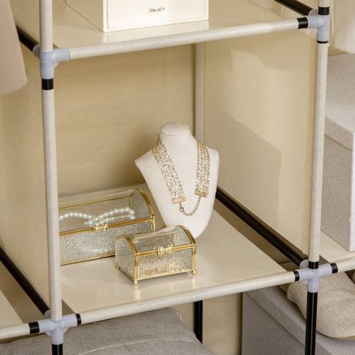 Armoire En Tissu Beige 125x43x162,5 Cm Avec 2 Tringles Et 8 Étagères, Structure Acier