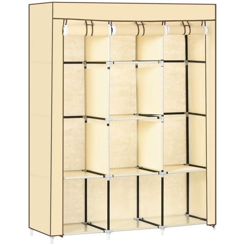 Armoire En Tissu Beige 125x43x162,5 Cm Avec 2 Tringles Et 8 Étagères, Structure Acier