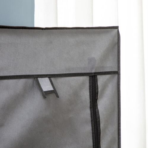 Armoire Textile 125x43x162,5 Cm En Tissu Non Tissé Gris Foncé, Cadre Acier Thermolaqué Robuste