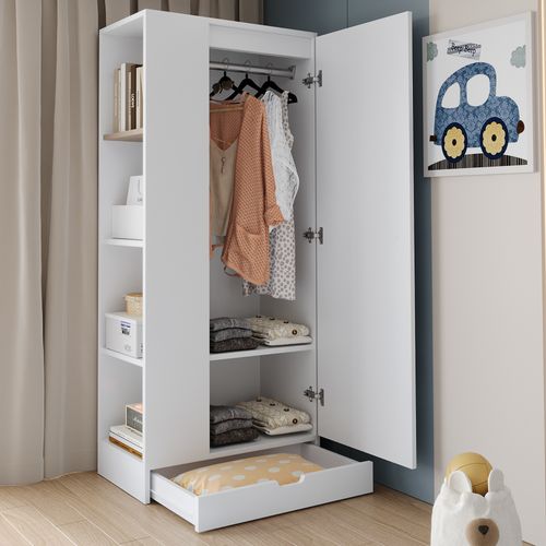 Armoire 70x40x170 Cm Blanc En Bois, Porte Unique, Étagères Modulables Au Design Épuré
