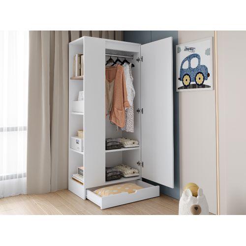 Armoire 70x40x170 Cm Blanc En Bois, Porte Unique, Étagères Modulables Au Design Épuré