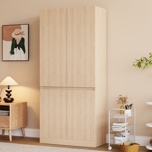 Armoire 70 X 40 X 170 Cm En Bois Naturel, Double Porte, Rangement Spacieux Et Design Sobre