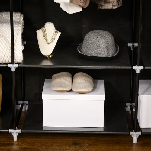 Armoire Textile 150x43x162,5 Cm En Acier Noir, Housse Zippée Non Tissée, 1 Tringle, 10 Étagères