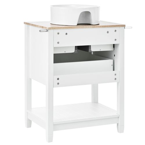 Meuble Sous-vasque 2 Tiroirs Et Niche Avec Vasque Céramique Ronde En Mdf Blanc Et Bois Clair