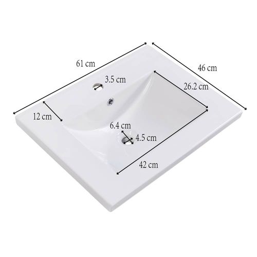 Meuble Sous-vasque Blanc Avec Lavabo Céramique Brillant, Pied Antidérapant, Design Contemporain