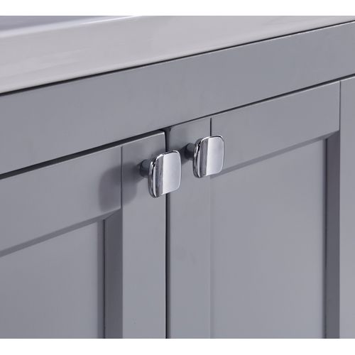 Meuble Vasque 60 Cm Gris Et Blanc, Bois Massif/mdf Laqué Avec Lavabo Céramique Brillant