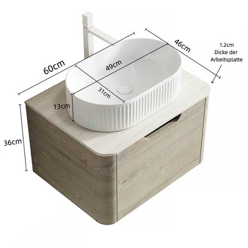 Meuble Sous-vasque Suspendu Beige-crème Avec Vasque Ovale En Céramique Et Plan Travertin