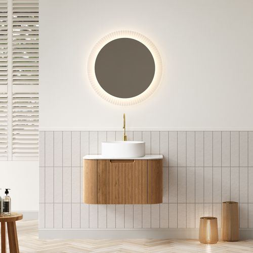 Meuble De Salle De Bain Suspendu 61 Cm En Bois Naturel, Vasque Céramique 36 Cm Et Plan En Pierre