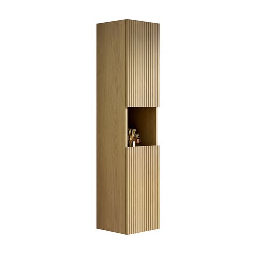 Armoire Murale 160 Cm En Chêne Doré Corolla, Placage Contreplaqué, 2 Portes Et Niche Ouverte