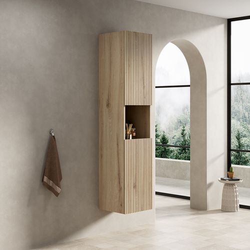 Armoire Murale Salle De Bain 160 Cm En Chêne Blanc, 2 Portes Avec Étagère Ouverte, Contreplaqué