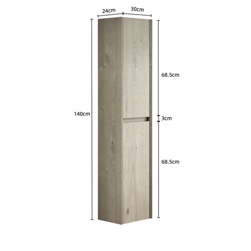 Armoire Murale Étroite 2 Portes En Contreplaqué Off White, Veinage Bois Crème, Poignées 45°