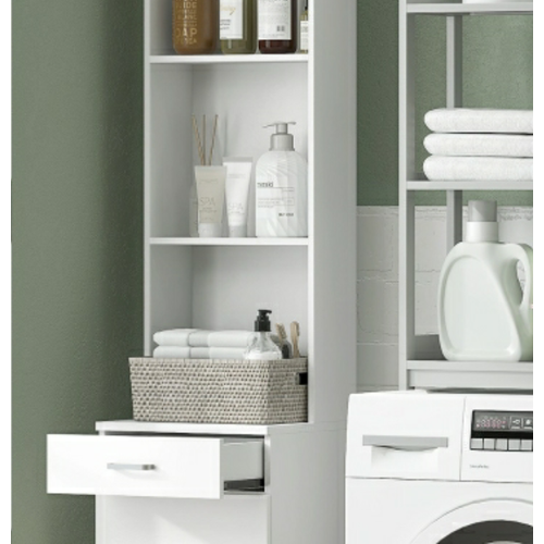 Meuble Colonne Salle De Bain 35x30,5x179 Cm Blanc En Panneaux Bois Mélaminés, Gain D'espace